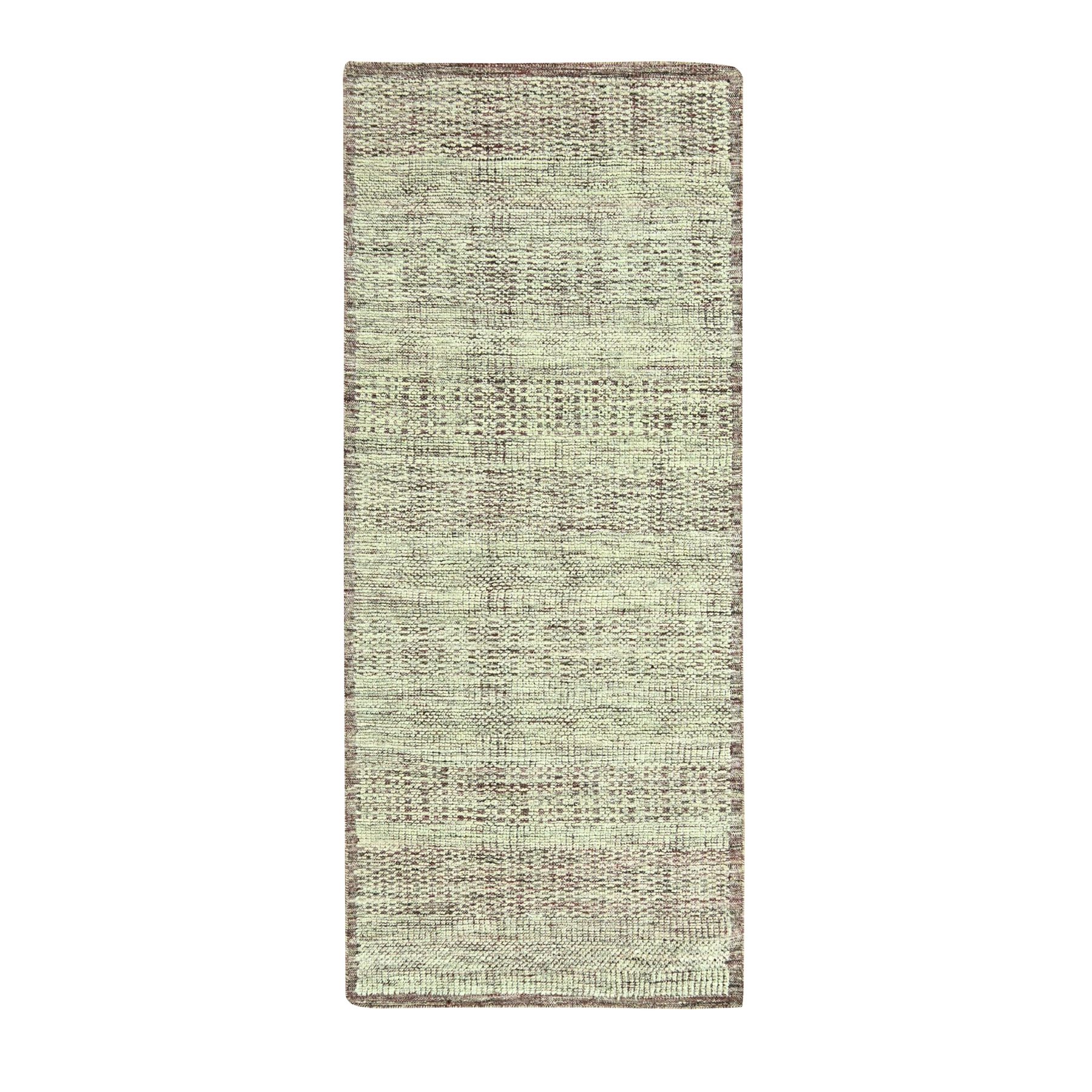 Wine Red with Ivory, Hand Knotted, Oxidized and Distressed Grass Design with Exposed Warps, 100% Wool, Narrow Runner, Oriental Rug